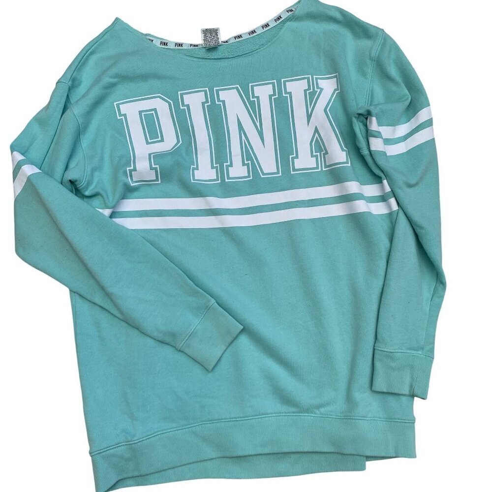 Victoria's Secret PINK Oversized Sweatshirt Size XS Raw Neckline Sea Foam Green